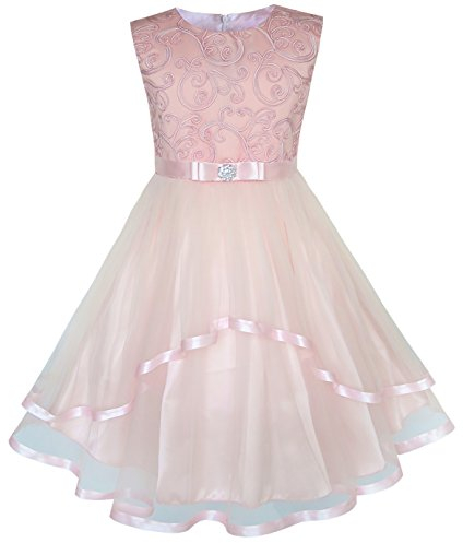 Sunny Fashion Vestito Bambina Fiore Arrossire con Cintura Nozze Festa Damigella d'Onore 8 Anni