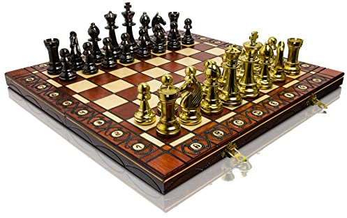 GOLDEN & Silber Staunton 40cm / 16in Chrom Kunststoff Staunton Nr.5 Figuren Schachspiel, Schachbrett aus Holz, Metall geladen, Schachspiel… (Golden)