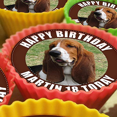 Basset Hound Dog - 20 x 5cm Personalised Edible Cupcake Toppers on Premium Icing