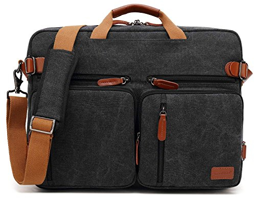 Coolbell umwandelbar Aktentasche Messenger Bag Rucksack 15.6 Inch Laptop Tasche Umhängetasche Notebook Schultertasche für Männer/Frauen,Canvas Schwarz
