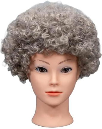 SHATCHI Afro-Perücke, lockiges Haar, für Kostümpartys, Disko-Zubehör, Unisex, 60er, 70er, 80er-Jahre-Design, grau