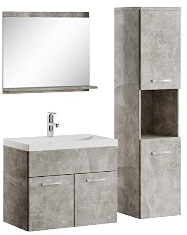 Badplaats B.V. Badezimmer Badmöbel Set Montreal 60cm Waschbecken Beton Grau - Unterschrank Hochschrank Waschtisch Möbel