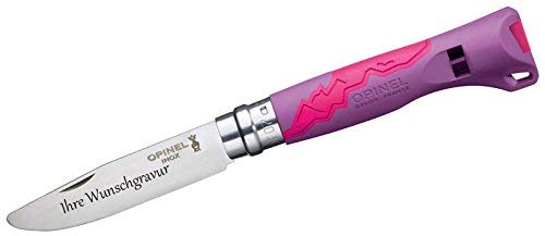 OPINEL Kindermesser, OUTDOOR JUNIOR N° 7 (violett, mit Namensgravur, N° 07) | tolles Messer für die ersten Schnitzversuche | für kleine Abenteurer | abgerundete Klinge