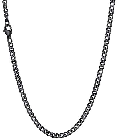 Richsteel 3mm schwarze Halskette kubanische männer Kette aus Edelstahl 55cm lang Panzerkette mit Karabinerverschluss geeignet für Valentinstag Geburtstag
