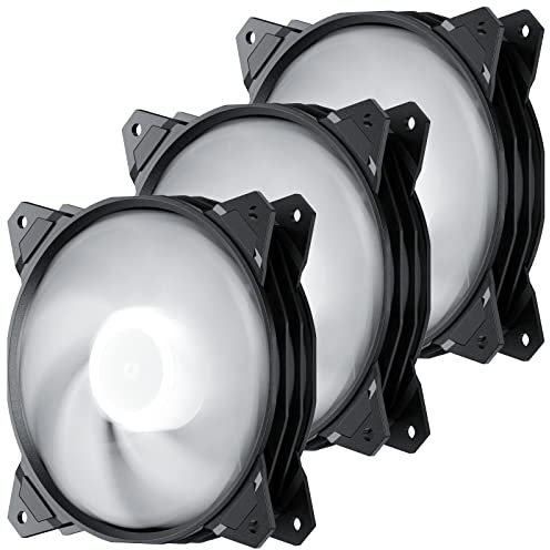 upHere Long Life 120mm 3-Pin High Airflow Quiet Edition White LED Case Fan for PC Cases, CPU Coolers, and Radiators 3-Pack,PF120WT3-3