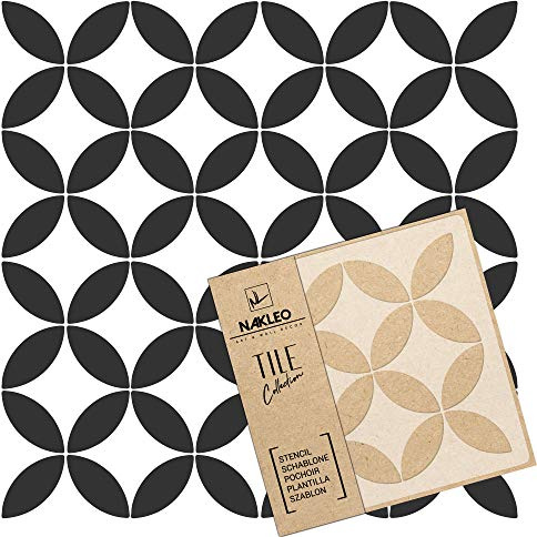 NAKLEO Tile Painting Stencil 25x25 cm, Cabril Spanish Moorish Flower Moroccan, Plastic Reusable Template, Home Decor Craft DIY, Floor Concrete Patio Wall - Terracotta