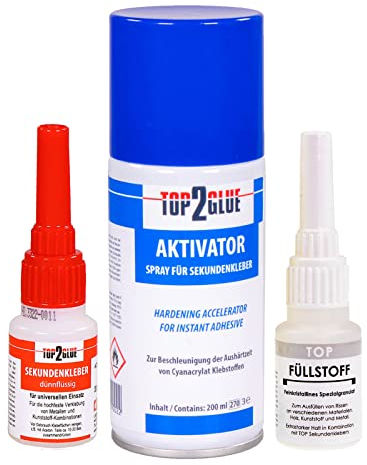 TOP2GLUE Industrie Sekundenkleber Schweissnaht extra stark - hält wie geschweisst - 20g extra starker Sekundenkleber - 200ml Sekundenkleber Aktivator - Sekundenkleber Granulat (Haushaltspackung)