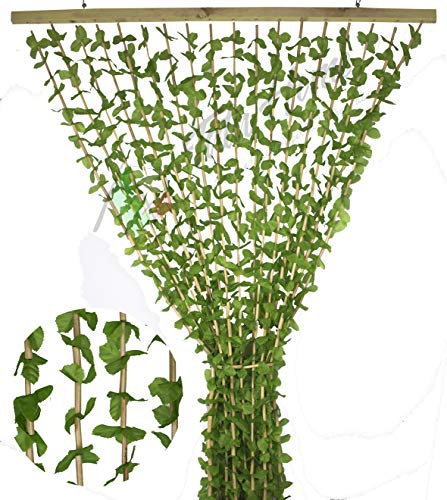 Tenda Antimosche a Foglie e Bamboo per Porta Finestra Moschiera a Pannello Misura 140 x 230 cm Colore Verde e Marrone
