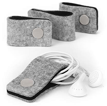 stilbag Kabelbinder Finn aus Filz, 4er Set | Knöpfe wiederverschließbar | Optimal für Kopfhören und USB Ladekabel (Hellgrau - schwarz)