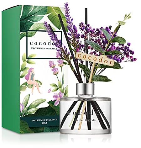 COCODOR Lavendel Raumduft Reed Diffuser mit 5 Duftstäbchen 200ml - Garten Lavendel, Natürlich, Langanhaltend, Home Duft ätherisches Öl Reed Diffusor für Badezimmer Regal Dekoration