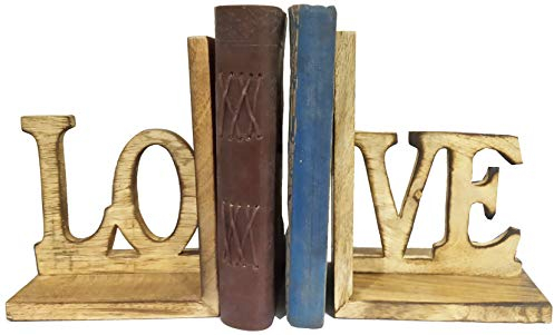Purpledip Buchstützen aus Holz Love, einzigartiges Dekor, Bücherregal, Organizer, Bücherständer, Halter (12132)