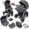 babyGO Kinderwagen 3 in 1 Halime mit Silber Gestell - Kinderwagenset für Babys - Kombikinderwagen für Kinder - Babywanne, Sportsitz und Auto-Babyschale mit viel Zubehör (Grau-Silber Gestell)