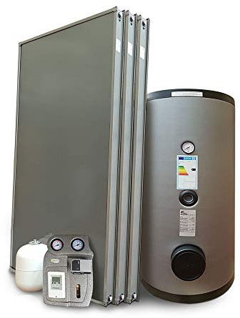 Kit impianto solare termico a svuotamento a pannelli piani per produzione Acqua Calda Sanitaria (3 pannelli, bollitore 300 litri doppia serpentina)