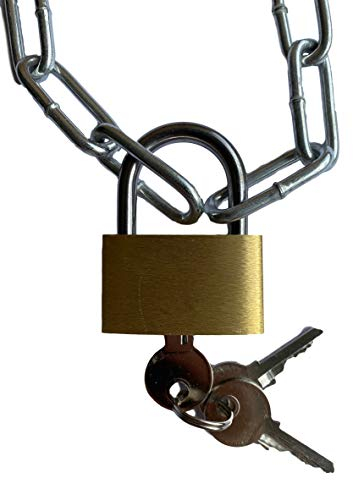 Stahlkette mit Vorhängeschloss | Inkl. 3x Schlüssel | Länge zwischen 25cm bis 250cm auswählen | 25mm Schloss + 2x22x8mm Kette verzinkt (120cm)