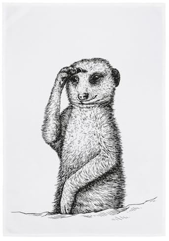 17;30 HOME Geschirrtuch, 100% Baumwolle, Erdmännchen Design, hygienisch & umweltfreundlich, grau, 50x70 cm