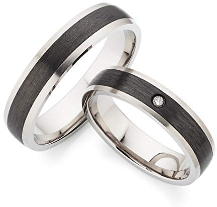 123traumringe Eheringe in Carbon & Titan I Partnerringe mit Brillant & Etui I Gravierbare Eheringe mit Ringgröße 50-70 mm I Hochwertige Verlobungsringe in 4,5 mm Breite & 1,8 mm Stärke I P24