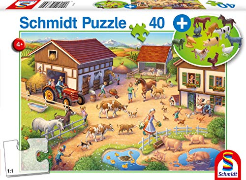 Schmidt Spiele 56379 Lustiger, 40 Teile Kinderpuzzle, mit Bauernhof-Set, Bunt, M
