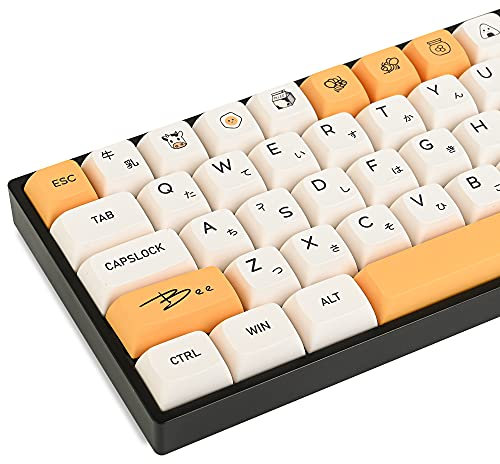 Guffercty kred GTSP XDA Honey Milk Keycaps PBT Japanese Bee keycap 140-Key Set for Cherry MX Covers Fullsize 60% 65% 75% Keyboard(XDA/Honey Milk)