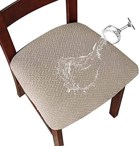 LANSHENG Housse de Chaise 2/4 Pièces Housse de Coussin de Chaise Housse de siège de Chaise imperméable Démontable Housse Assise Chaise Elastique Jacquard Lavables pour Salle à Mange (Sable, 2)