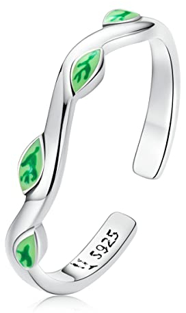 NewL Green Leaf Fun Growing Leaf Rings with Card, Adjustable Open Leaf Rings Olive Leaf Finger Ring