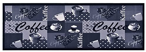 vidaXL Küchenteppich Waschbar rutschfest Küchenläufer Teppichläufer Läufer Teppich Flurteppich Küche Bodenmatte Fußmatte Kaffee Blau 60x300cm