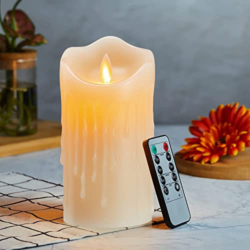 Lonkenn LED Kerzen, Kerzen Luminicious mit Wachstropfen, Halloween Kerzen, LED Kerzen mit Fernbedienung, Flammenlose Flackern Kerzen, Batteriebetriebene Outdoor LED Kerzen mit Timer-15cm Warmweißes