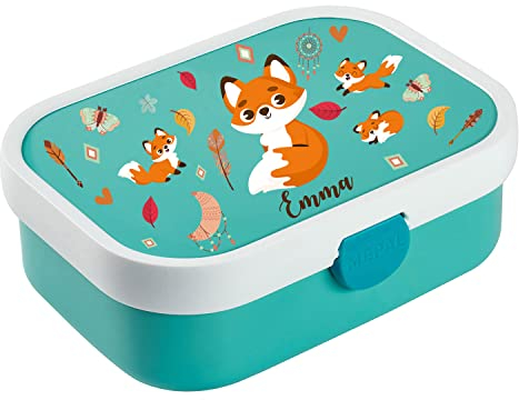 Personalisierte Brotdose mit Namen Große und praktische Brotdose für Kinder Wunderschöne Lunchbox für Mädchen und Jungen mit verschiedenen Motiven Fuchs Fox [087]