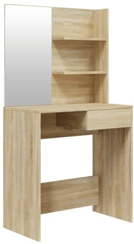 vidaXL Schminktisch mit Spiegel, Schmucktisch mit viel Stauraum, Kosmetiktisch für Schlafzimmer, Frisiertisch Tisch Kosmetikspiegel, Sonoma-Eiche