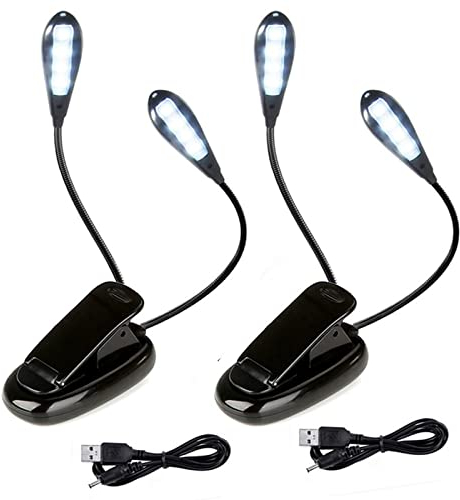 KINGCOO 8LED Buch Leselicht, Einstellbar Doppelkopf Tischlampe Klemmleuchte Lichter Clip Leselampe Tageslichtweiß Notenständer Licht mit 2Helligkeit USB Kabel für BBQ Schreibtisch Reisen(2Stück)