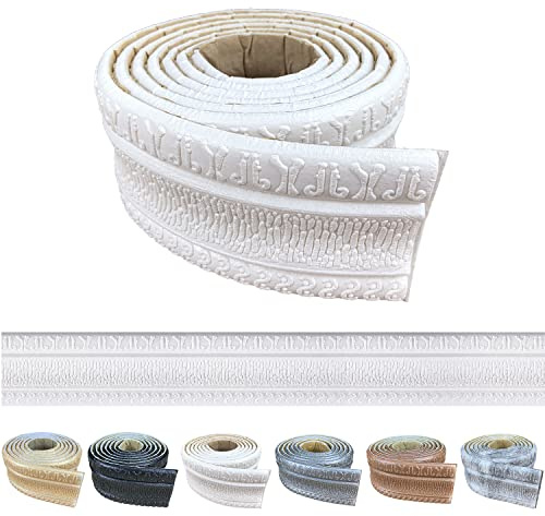 YLL YLL Crown Molding Peel and Stick 3D Wall Edging Foam Baseboard Self Adhesive Wallpaper Border Flexible Base Moulding Trim Mirror Border Wall Lines (White 1PCS-89)