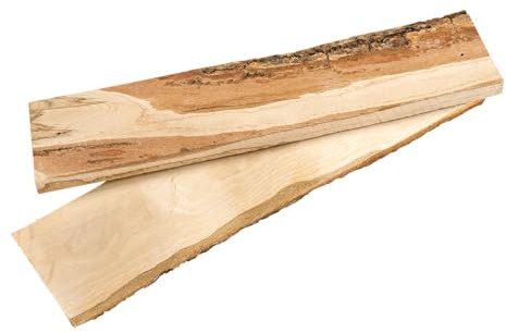 Deco Woerner Eichen Schwartenbrett aus Holz Natur 2 Stück 50 x 12cm & 50 x 15 cm Deko-Brett Holzdekoration mit Naturkante