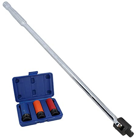 24inch 1/2 Drive Breaker Bar + 3pc Impacted Metric Alloy Wheel Nut Sockets