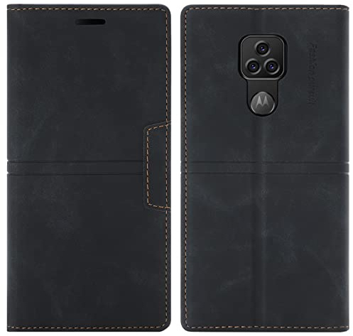 OKZone Kompatibel mit Motorola Moto G9 Play/E7 Plus/G9 Hülle, Handyhülle Wallet PU Leder Kartenfach Magnet Klappbar Schutzhülle Handytasche Ständer Flip Case Cover Stoßfest Klapphülle Etui (Schwarz)