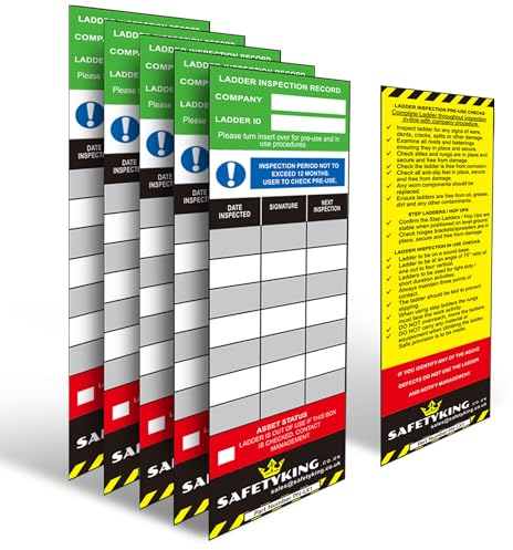 SAFETYKING® Ladder Tags 5 Inserts – Safety Ladder Inspection Tags with Cable Ties- Complete Tools kit with Marker & Label - Durable - Suitable for Indoor & Outdoor Use