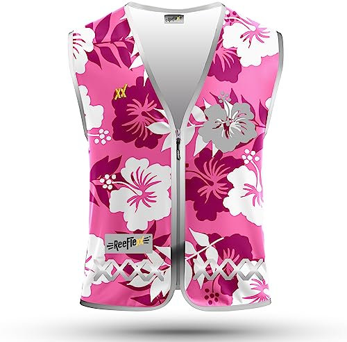 REEFLEXX Warnweste Damen Sicherheitsweste, erhöhte Sichtbarkeit im Straßenverkehr, Joggen, Fahrrad oder Auto, Pink Hibiscus, Größe XL