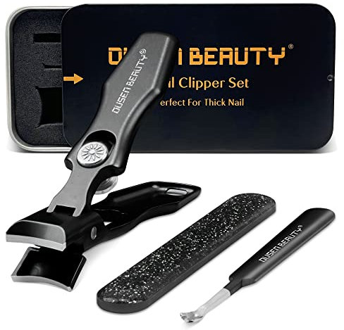 Nail Clippers for Thick Nails, Toenail Clippers Wide Jaw Opening, Heavy Duty Nail Cutter with Catcher, No Splash Fingernail Clipper with Glass File, Thick Toe Nail Clippers for Men Women Adult Seniors