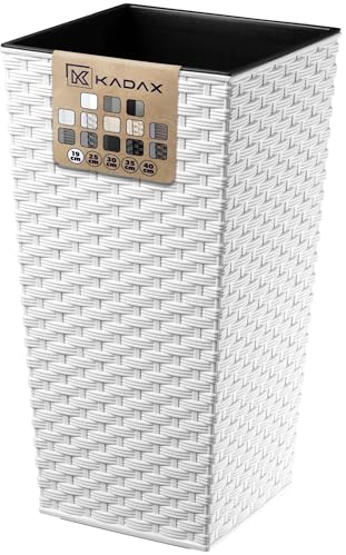 KADAX Pflanzkübel mit Innentopf, Höhe 36cm, Weiß Rattan – Wetterfester Blumentopf für Innen & Außen, ideal für Garten, Balkon & Terrasse, zum Bepflanzen, Dekorieren und als stilvoller Übertopf