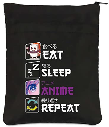 PLITI Eat Sleep Anime Repeat Cute Kawaii Manga Gift Anime Book Sleeve Anime Lover Gift Japanese Anime Fans Gift (Sleep Anime Repeat BSBL)