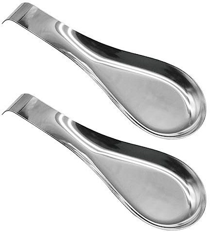 Faderr 2pcs Spoon Rests Stainless Steel Reusable Ladle Rest Utensil Stable Durable Spoon Holder Kitchen Spoon Rest for Stove Top Kitchen Counter(silver)