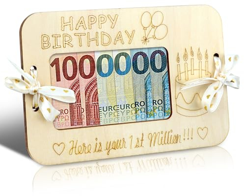 TAKULA Happy Birthday Holz Geldgeschenke Geburtstag,Geldgeschenke Verpackung,Eure Erste Million als Geburtstagsgeschenk|Happy Birthday