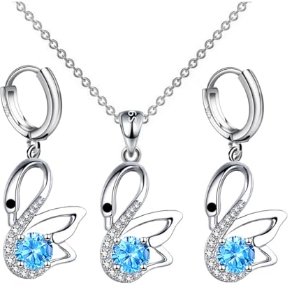 FDEETY Schwan Schmuckset Halskette Ohrringe Kristall Anhänger Elegant Damen Schmuck Silber Glänzend Klassisch Zeitlos Juwelierwaren