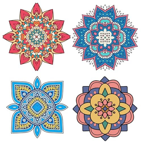 GORGECRAFT 4Stk Fensteraufkleber Blume Des Lebens Meditation Statische Fensteraufkleber Buntes Mandala Nicht Klebende Fensterfolie Kreisförmige Aufkleber Für Glasschiebetüren Um Vögel Hunde