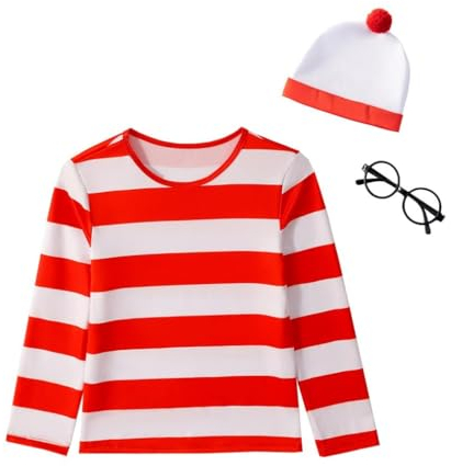 Lito Angels Deguisement Ensemble Vêtements Ou est Charlie avec Chapeau et Lunettes pour Enfant Garçons Fille Taille 4-5 ans (étiquette en tissu 110)