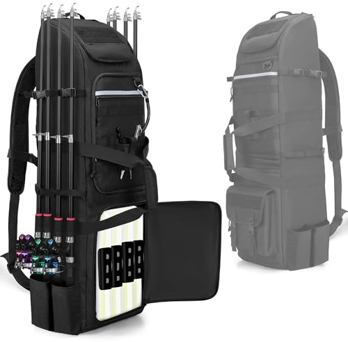 Rexmica Fishing Rod Tackle Bag Fishing Backpack Holds 8 Rods & Reels