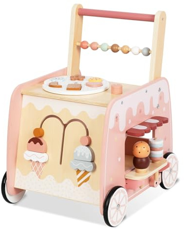 Wooden Baby Walker and Ice Cream Cart Pretend Play Set, 12 Months+