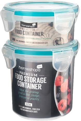 HOMESHOPA Round Food Storage Containers with Lids, Plastic Airtight & Watertight Leakproof Mason Jars for Overnight Oats with Locking Lid, BPA Free Microwave & Dishwasher Safe (1 Pack, 220 & 450ml)