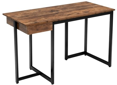 LIFEZEAL Bureau Ordianteur avec Tiroir de Rangement, Table de PC Informatique en Bois, Poste de Travail Cadre en Métal, 120x55x75 cm, pour Jeux Gaming Mange Maquillage (Industriel)