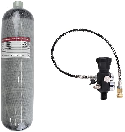 TUXING Tanque de aire Pcp de 4500 psi, tanque de aire de fibra de carbono de 3 L, 30 pies cúbicos / 4500 PSI, aprobado por la CE, sistema de aire comprimido PCP Paintball con válvula reguladora