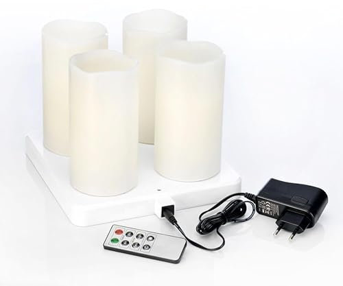 DUNI LED-Stumpenkerze, wiederaufladbar 220 x Ø 75 mm 12 Std. weiß