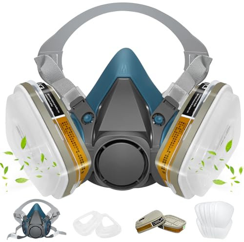 ANUNU Masque respiratoire bleu avec filtres, respirateur de peinture pour peintres, poussière, résine époxy, chimiques, travail du bois, soudure